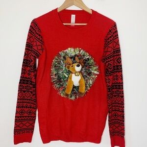 Christmas Sweater with reindeer and wreath